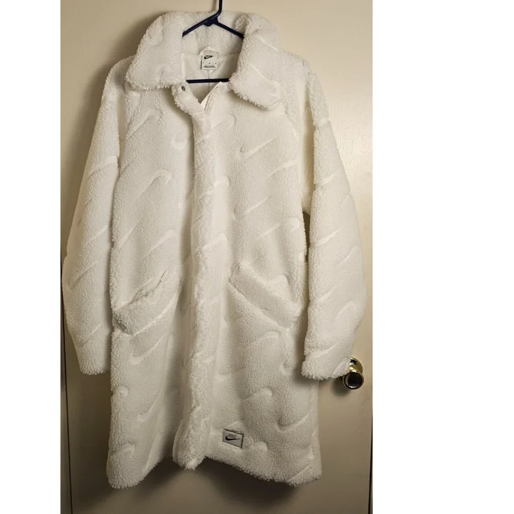 Nike Sportswear Icon Clash Long Sherpa Jacket White NWT Women's Size M - Picture 1 of 14
